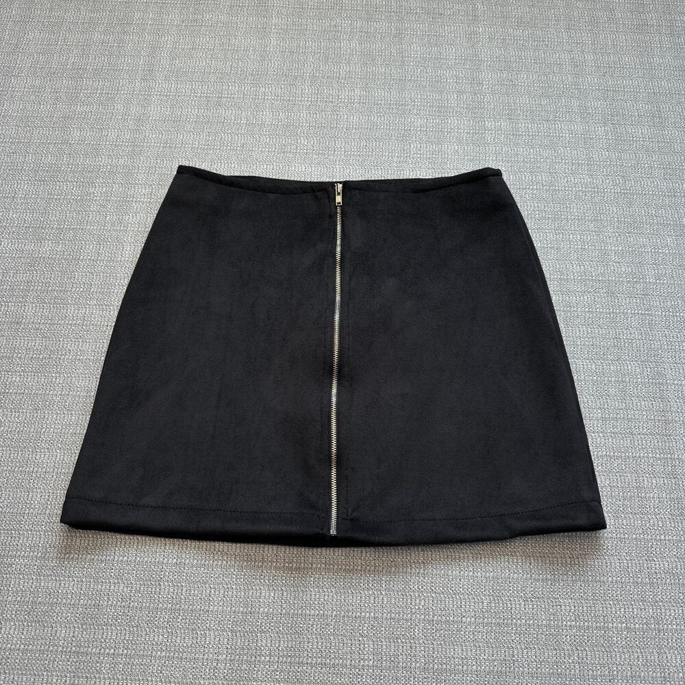 Lulus Black Faux Suede Mini Skirt M Zip Front Y2K Grunge Club Night Out USA